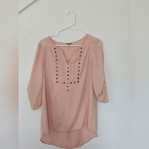 Charlotte Russe Blush Pink Studded V-Neck Tunic